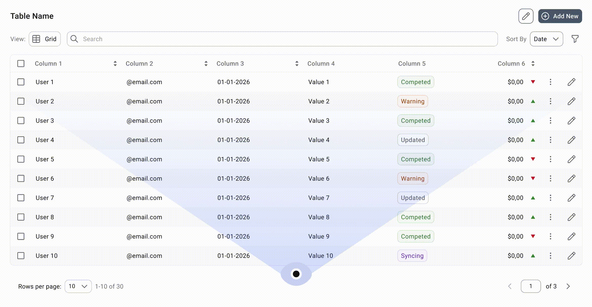 Finding data in a table: search and filtering